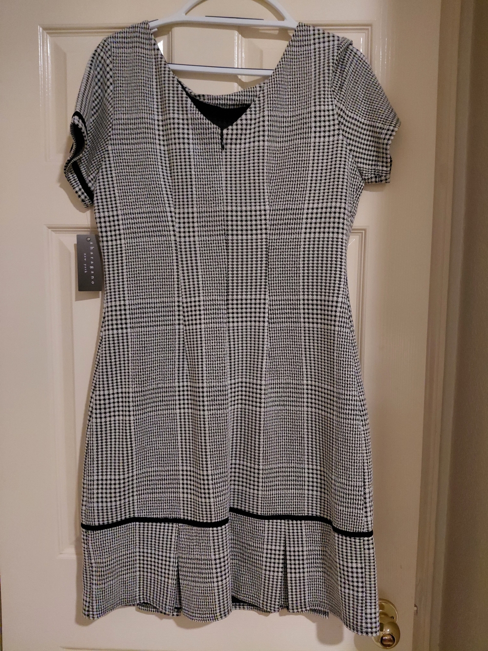 Sharagano Black and White Checked Midi Dress